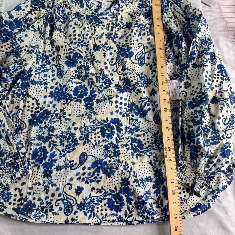 Jessica Simpson 1X Blue Floral Paisley Blouse Boho Peasant Top NWOT - Picture 7 of 8